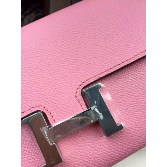 Replica Portafoglio Hermes Costanza a lungo in pelle rosa Epsom