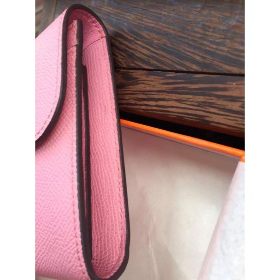 Replica Portafoglio Hermes Costanza a lungo in pelle rosa Epsom