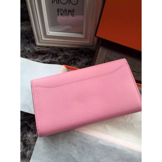 Replica Portafoglio Hermes Costanza a lungo in pelle rosa Epsom