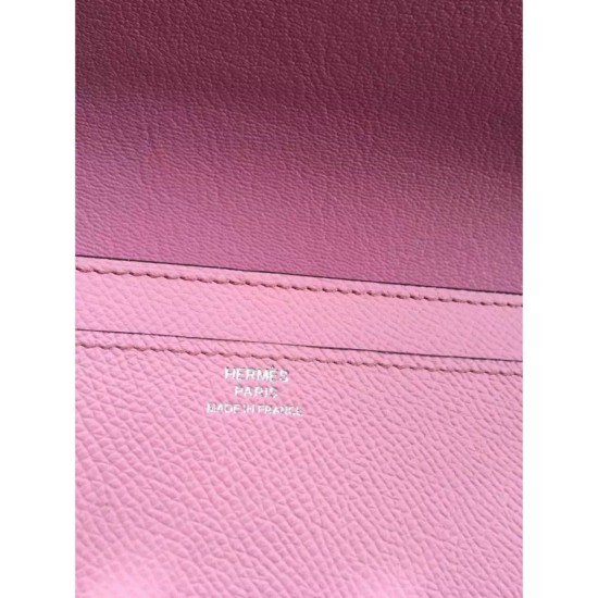 Replica Portafoglio Hermes Costanza a lungo in pelle rosa Epsom
