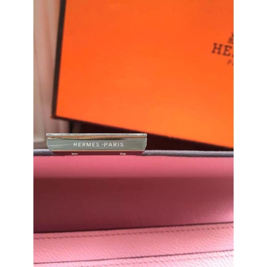 Replica Portafoglio Hermes Costanza a lungo in pelle rosa Epsom