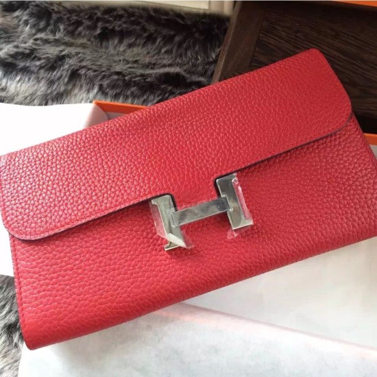 Replica Portafoglio Hermes Costanza a lungo in pelle Vermillion