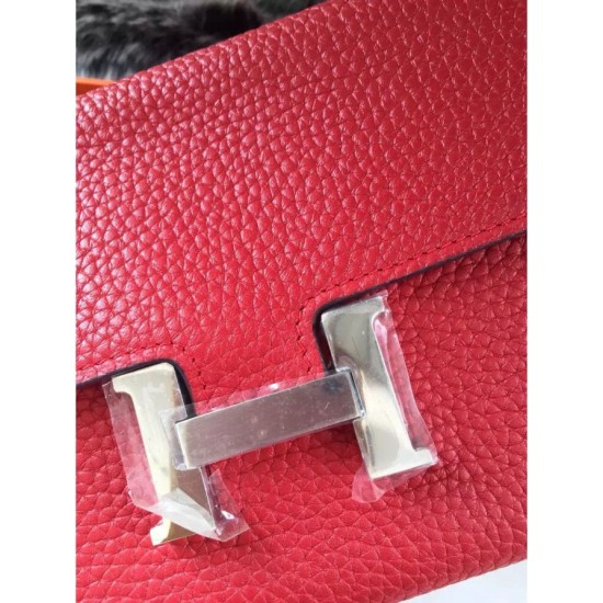 Replica Portafoglio Hermes Costanza a lungo in pelle Vermillion