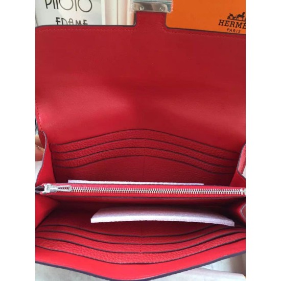 Replica Portafoglio Hermes Costanza a lungo in pelle Vermillion