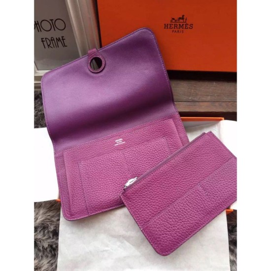 Replica Portafoglio Hermes Dogon  in pelle Cyclamen