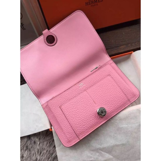 Replica Portafoglio Hermes Dogon in pelle rosa