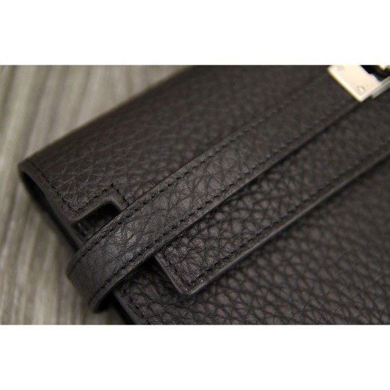 Replica Portafoglio Hermes Kelly Longue in pelle nera Clemence