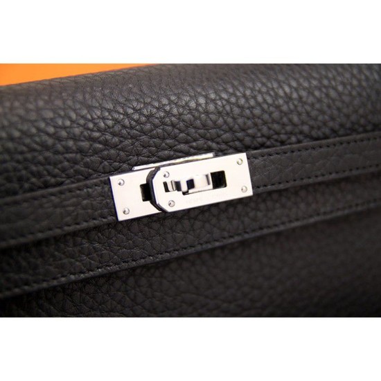 Replica Portafoglio Hermes Kelly Longue in pelle nera Clemence