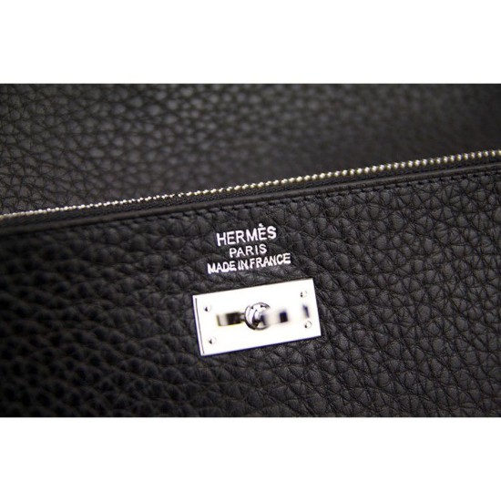 Replica Portafoglio Hermes Kelly Longue in pelle nera Clemence
