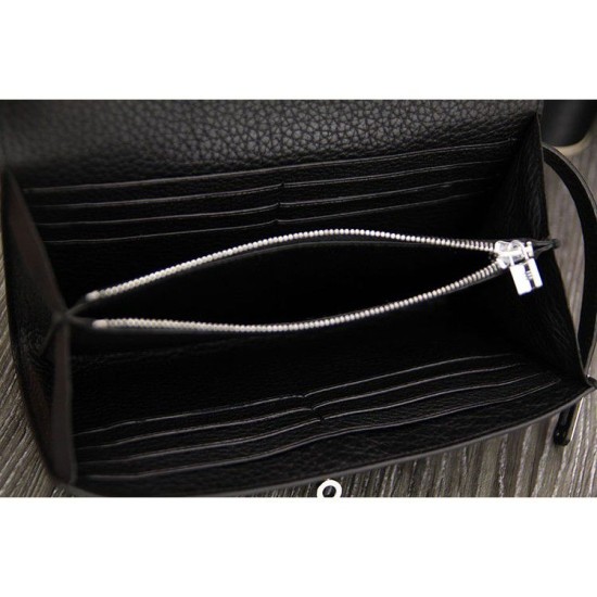 Replica Portafoglio Hermes Kelly Longue in pelle nera Clemence