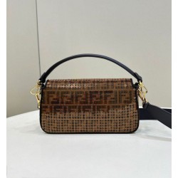 Replica Borsa Fendi Baguette Medium FF in tessuto jacquard con paillettes Marrone Replica Borsa Fendi Baguette Medium FF in tessuto jacquard con paillettes Marrone
