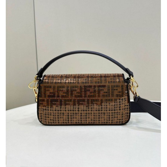 Replica Borsa Fendi Baguette Medium FF in tessuto jacquard con paillettes Marrone Replica Borsa Fendi Baguette Medium FF in tessuto jacquard con paillettes Marrone