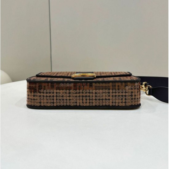 Replica Borsa Fendi Baguette Medium FF in tessuto jacquard con paillettes Marrone Replica Borsa Fendi Baguette Medium FF in tessuto jacquard con paillettes Marrone