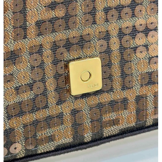 Replica Borsa Fendi Baguette Medium FF in tessuto jacquard con paillettes Marrone Replica Borsa Fendi Baguette Medium FF in tessuto jacquard con paillettes Marrone