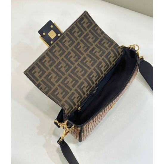 Replica Borsa Fendi Baguette Medium FF in tessuto jacquard con paillettes Marrone Replica Borsa Fendi Baguette Medium FF in tessuto jacquard con paillettes Marrone