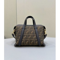 Replica Borsa media Fendi Boston 365 Jacquard FF in tessuto 8BL152 Nera