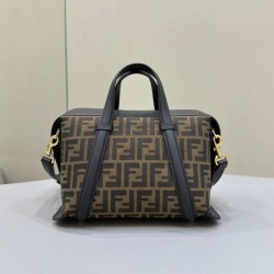 Replica Borsa media Fendi Boston 365 Jacquard FF in tessuto 8BL152 Nera