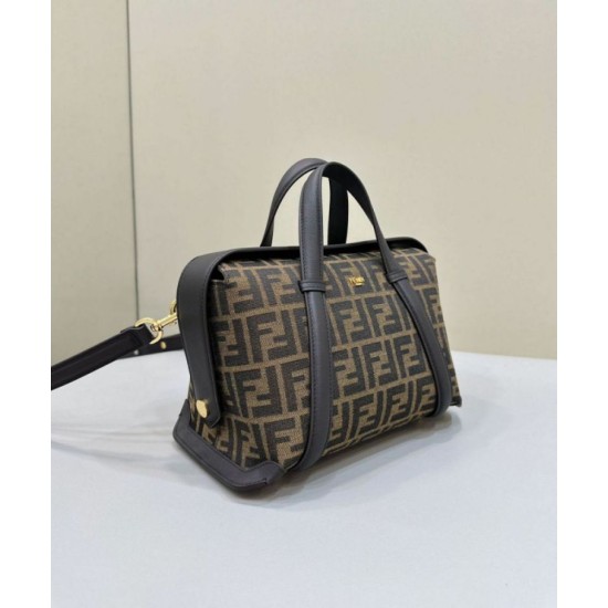Replica Borsa media Fendi Boston 365 Jacquard FF in tessuto 8BL152 Nera