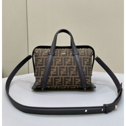 Replica Borsa media Fendi Boston 365 Jacquard FF in tessuto 8BL152 Nera