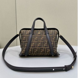 Replica Borsa media Fendi Boston 365 Jacquard FF in tessuto 8BL152 Nera