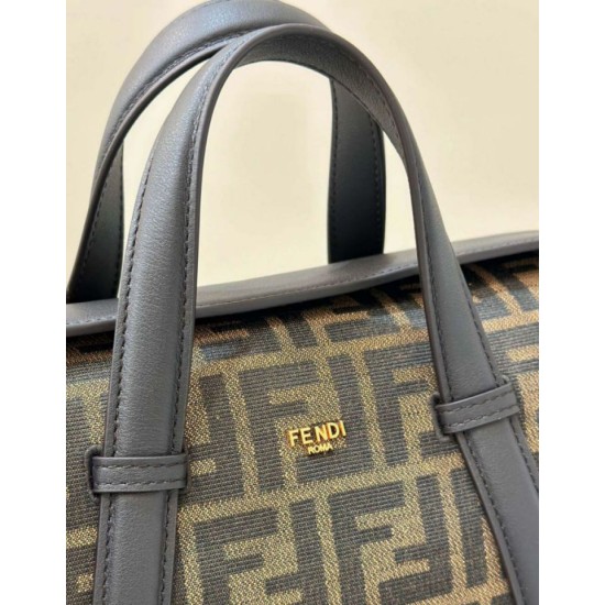 Replica Borsa media Fendi Boston 365 Jacquard FF in tessuto 8BL152 Nera