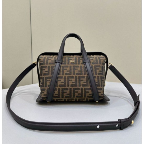 Replica Borsa media Fendi Boston 365 Jacquard FF in tessuto 8BL152 Nera