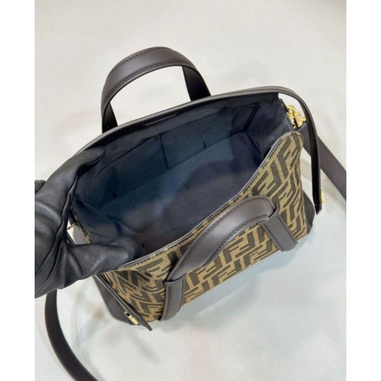 Replica Borsa media Fendi Boston 365 Jacquard FF in tessuto 8BL152 Nera