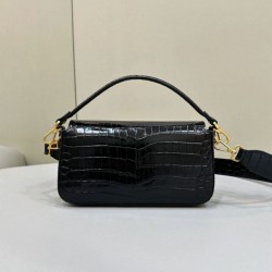 Replica Borsa Baguette Media Fendi 8BR600 Coccodrillo Nero