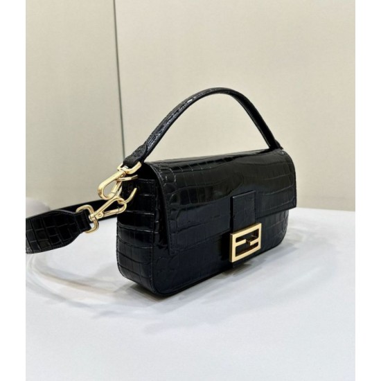 Replica Borsa Baguette Media Fendi 8BR600 Coccodrillo Nero