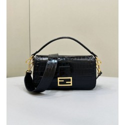 Replica Borsa Baguette Media Fendi 8BR600 Coccodrillo Nero