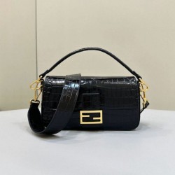 Replica Borsa Baguette Media Fendi 8BR600 Coccodrillo Nero
