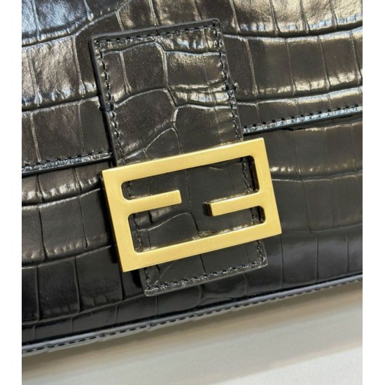 Replica Borsa Baguette Media Fendi 8BR600 Coccodrillo Nero