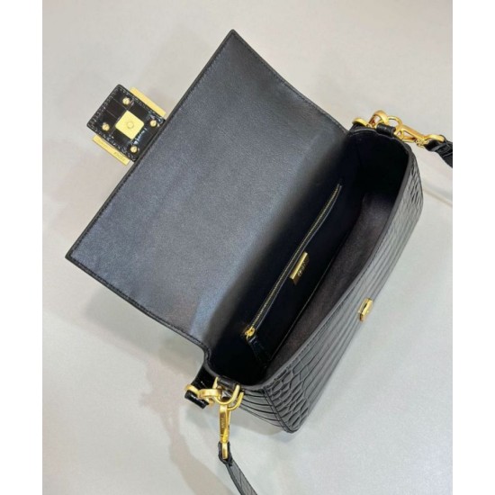 Replica Borsa Baguette Media Fendi 8BR600 Coccodrillo Nero