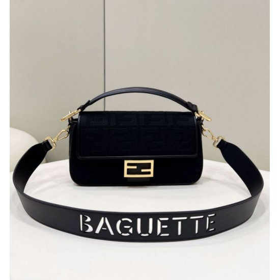 Replica Borsa in tela Fendi Baguette media FF 8BR600 Nera