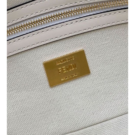 Replica Borsa in tela Fendi Baguette media FF 8BR600 Bianca