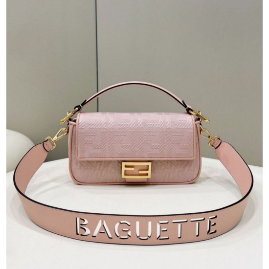 Replica Borsa in tela Fendi Baguette media FF 8BR600 Rosa