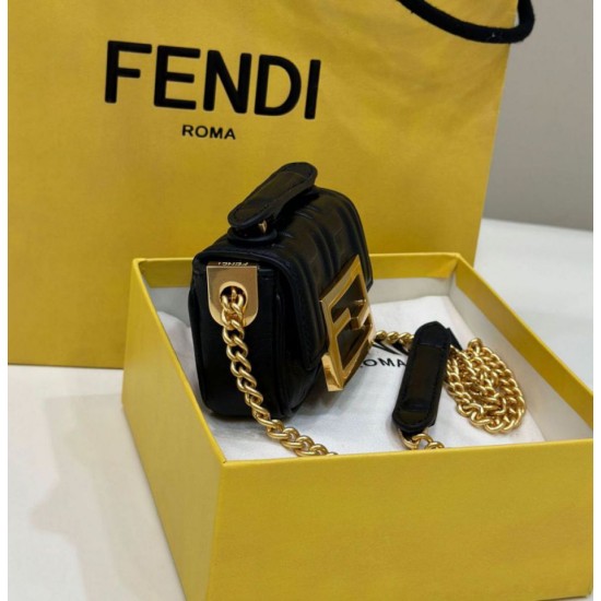 Replica Borsa mini Fendi Nano Baguette FF in tela Nera