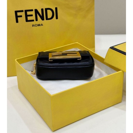 Replica Borsa mini Fendi Nano Baguette FF in tela Nera