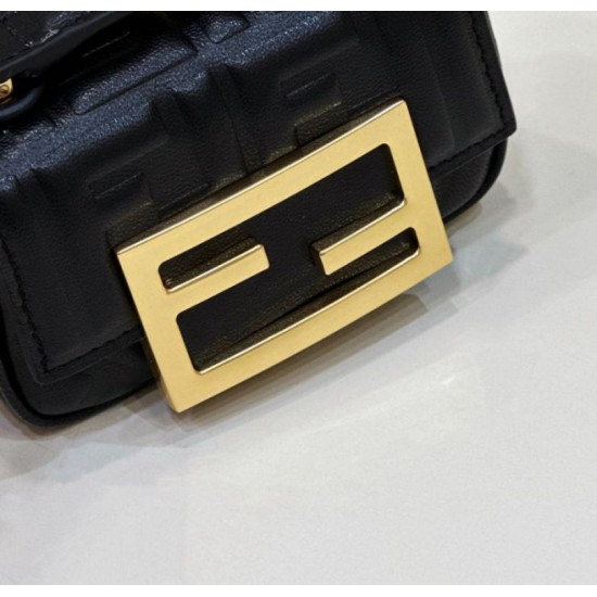 Replica Borsa mini Fendi Nano Baguette FF in tela Nera