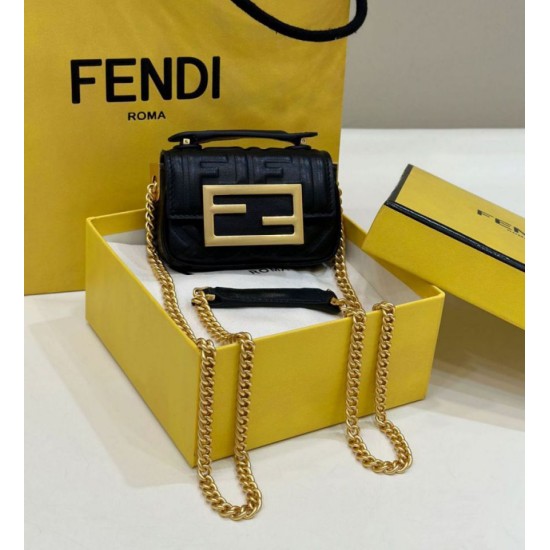 Replica Borsa mini Fendi Nano Baguette FF in tela Nera