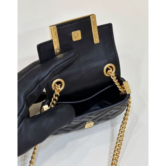 Replica Borsa mini Fendi Nano Baguette FF in tela Nera