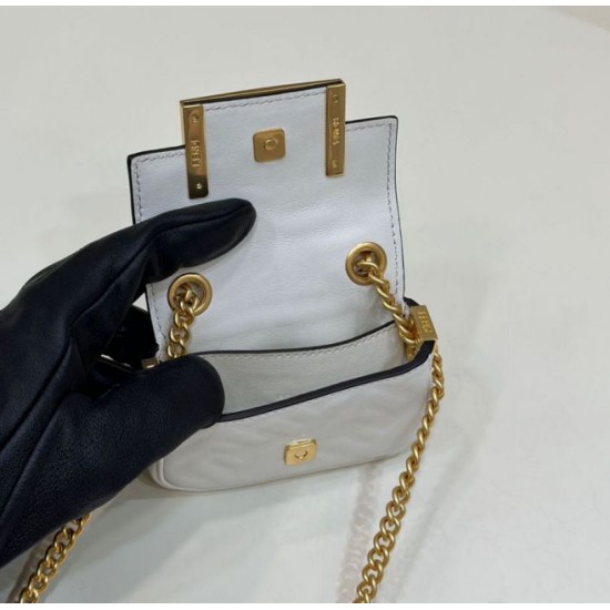 Replica Borsa mini Fendi Nano Baguette FF in tela Bianca