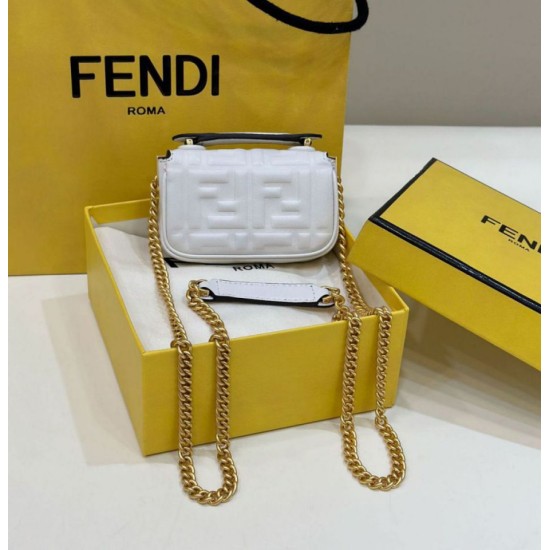 Replica Borsa mini Fendi Nano Baguette FF in tela Bianca