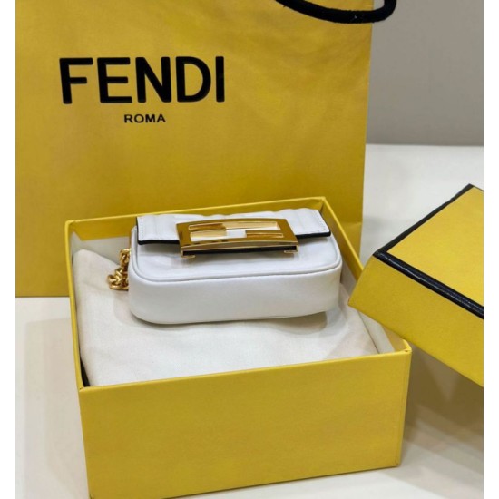 Replica Borsa mini Fendi Nano Baguette FF in tela Bianca