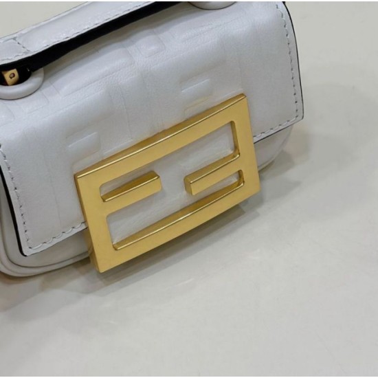 Replica Borsa mini Fendi Nano Baguette FF in tela Bianca