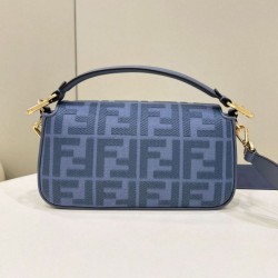 Replica Borsa media Fendi Baguette Jacquard FF in tessuto 8BR600 Blu