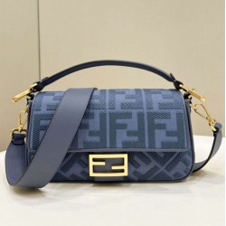 Replica Borsa media Fendi Baguette Jacquard FF in tessuto 8BR600 Blu