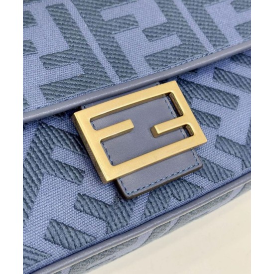 Replica Borsa media Fendi Baguette Jacquard FF in tessuto 8BR600 Blu