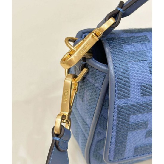 Replica Borsa media Fendi Baguette Jacquard FF in tessuto 8BR600 Blu