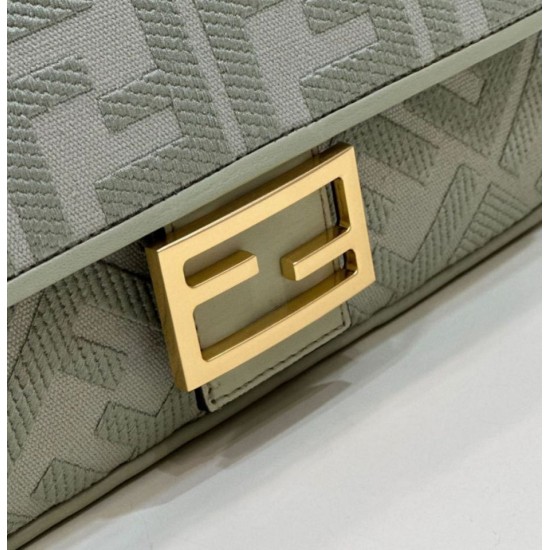Replica Borsa Fendi Media Baguette Jacquard FF in tessuto 8BR600 Verde Chiaro
